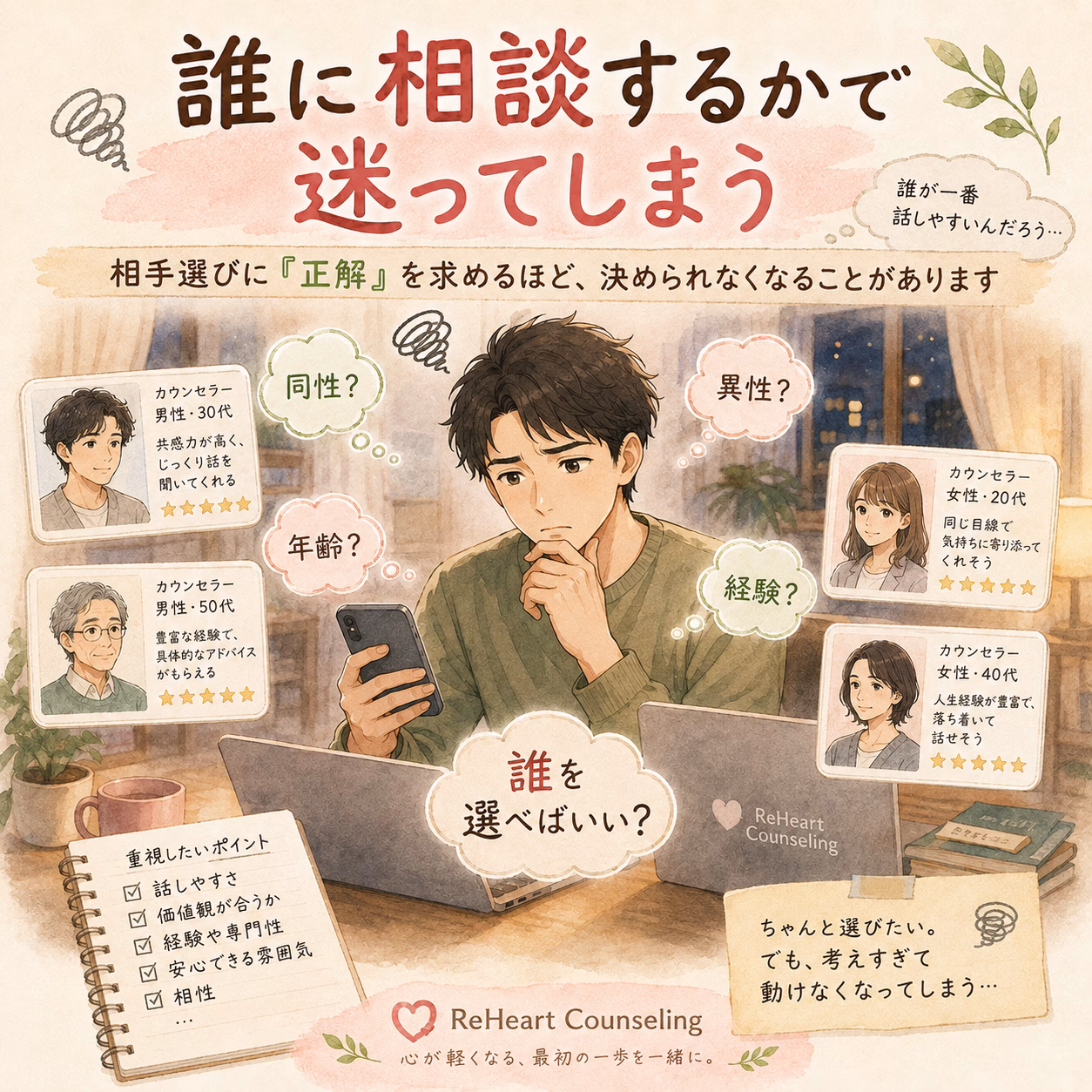 誰に相談するかで迷ってしまうのは、相手選びに「正解」を求めてしまうから