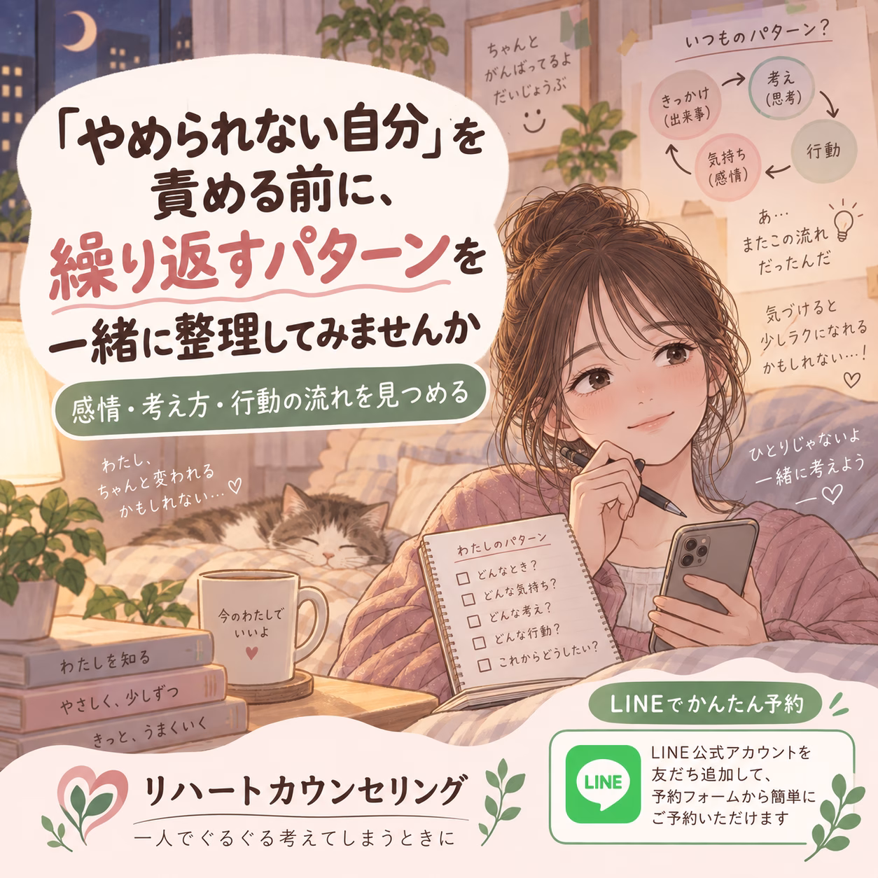 「やめられない自分」を責める前に、繰り返すパターンを一緒に整理してみませんか