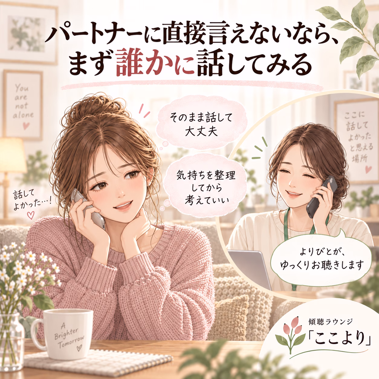 パートナーに直接言えないなら、まず誰かに話してみる