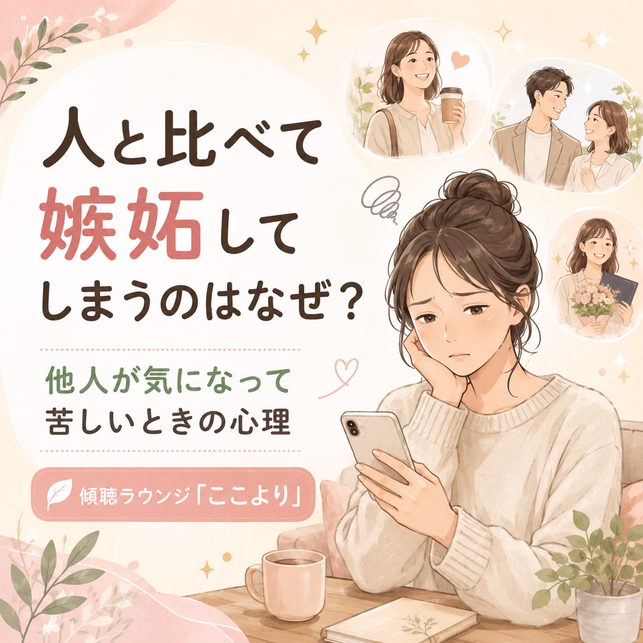 人と比べて嫉妬してしまうのはなぜ他人が気になって苦しいときの心理 | リハートカウンセリング.com|傾聴で思考のクセを整え、生きにくさを軽くする電話・オンライン相談 人と比べて嫉妬してしまうのはなぜ?他人が気になって苦しいときの心理