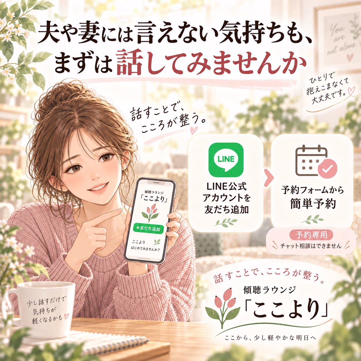 夫や妻には言えない気持ちも、誰かに話してみませんか