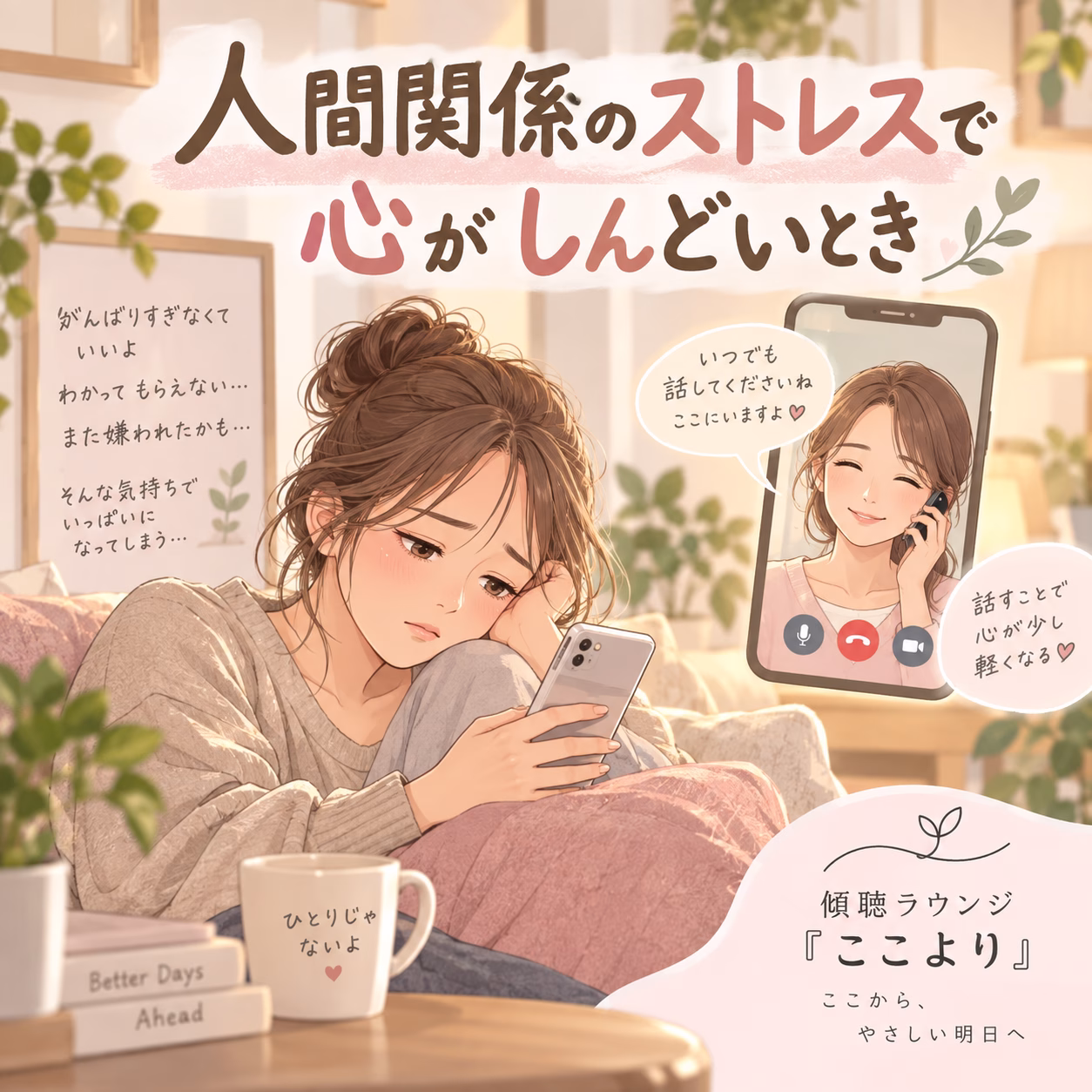 人間関係に疲れたストレスで心までしんどいときに起こりやすいこと | リハートカウンセリング.com|傾聴で思考のクセを整え、生きにくさを軽くする電話・オンライン相談 人間関係に疲れた…ストレスで心までしんどいときに起こりやすいこと
