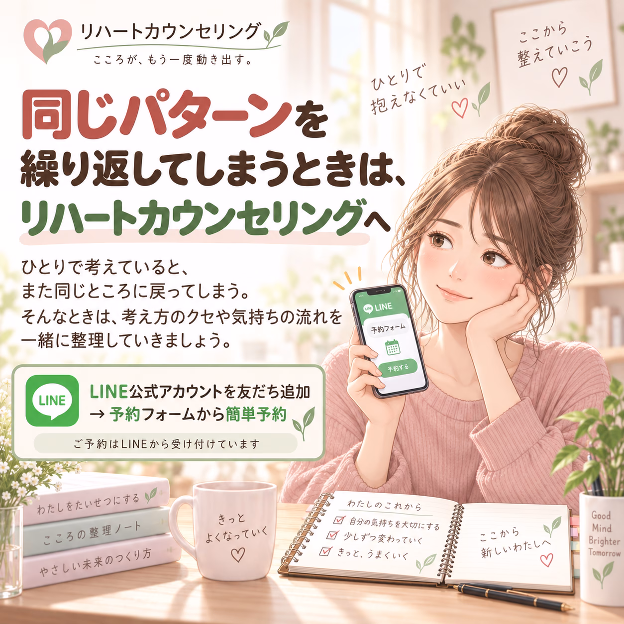同じパターンを繰り返してしまうときは、リハートカウンセリングへ