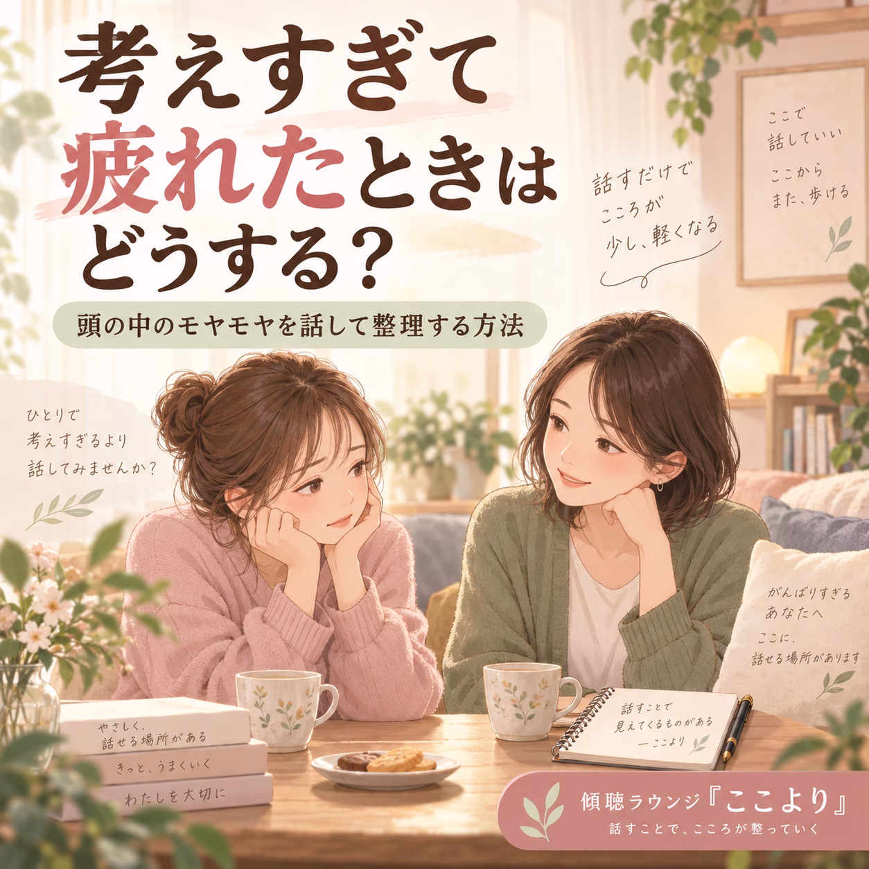 考えすぎて疲れたときはどうする頭の中のモヤモヤを話して整理する方法 | リハートカウンセリング.com|傾聴で思考のクセを整え、生きにくさを軽くする電話・オンライン相談 考えすぎて疲れたときはどうする?頭の中のモヤモヤを話して整理する方法