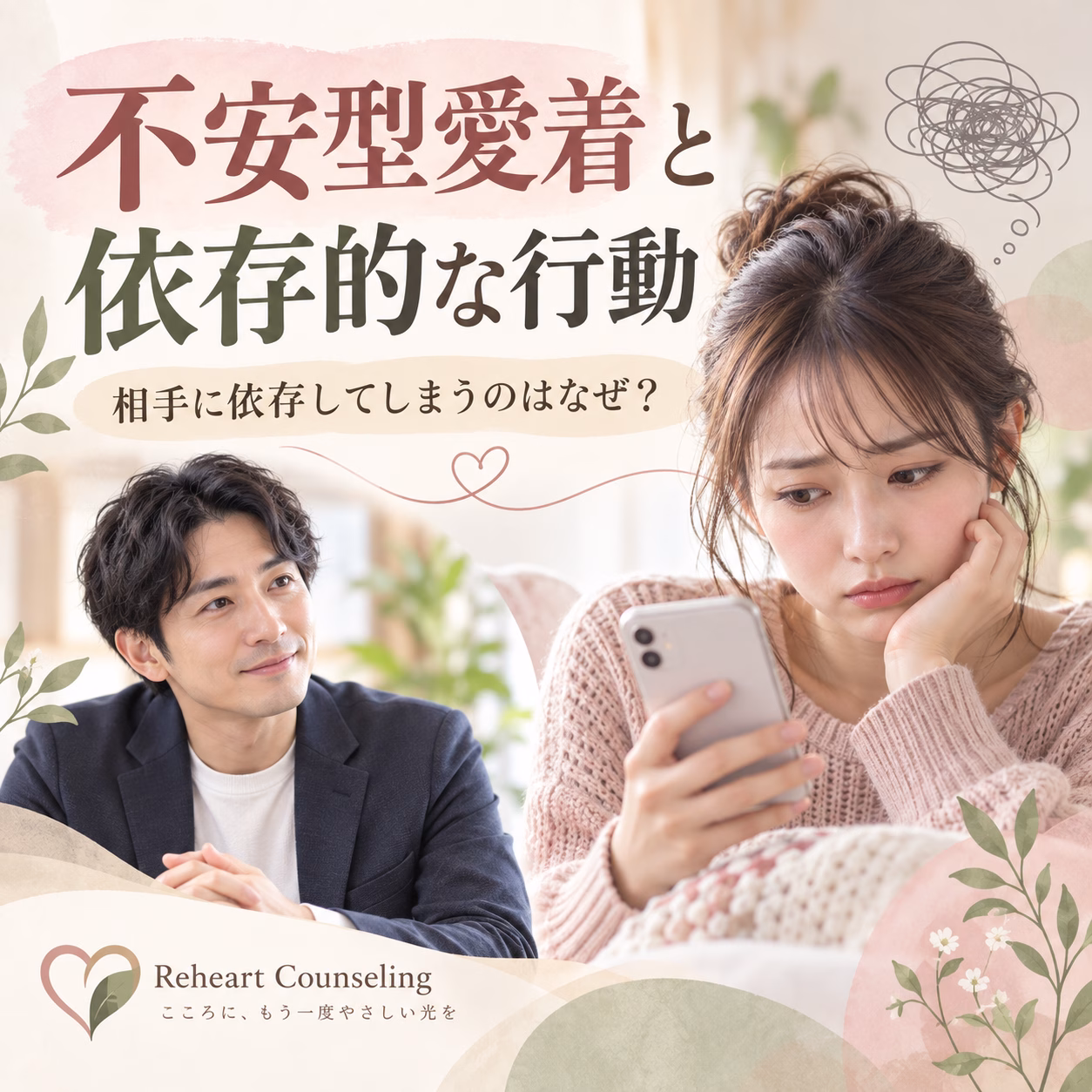 不安型愛着で相手に依存してしまうのはなぜ依存的な行動の特徴と向き合い方 | リハートカウンセリング.com|傾聴で思考のクセを整え、生きにくさを軽くする電話・オンライン相談 不安型愛着で相手に依存してしまうのはなぜ?依存的な行動の特徴と向き合い方