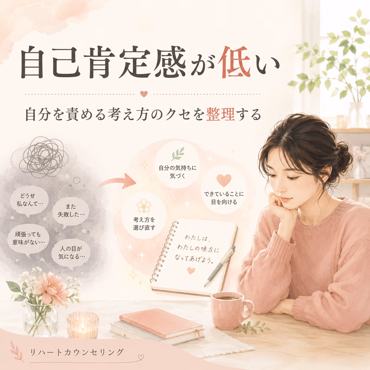 自己肯定感が低く「自分を認められない」と感じる方へ｜考え方のクセを整理するカウンセリング