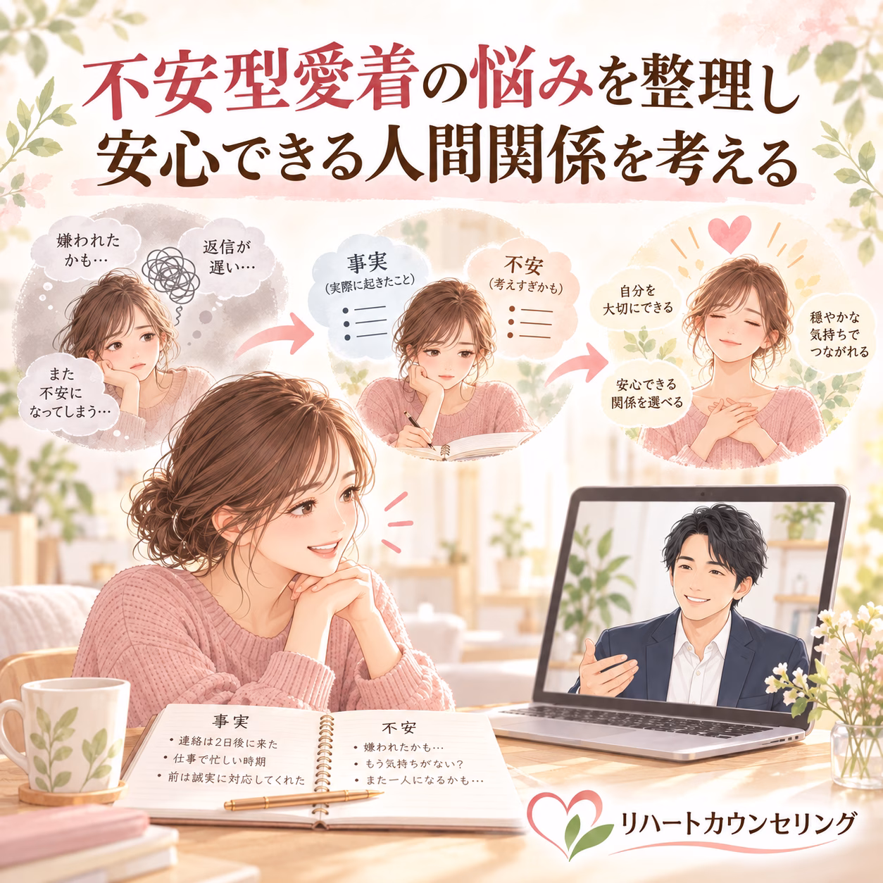 不安型愛着の悩みを整理し、安心できる人間関係を考える