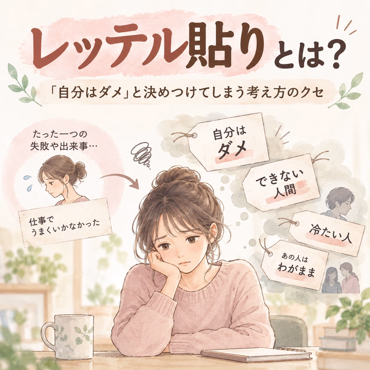 レッテル貼りとは自分はダメと決めつけてしまう認知パターンと対処法 | リハートカウンセリング.com|傾聴で思考のクセを整え、生きにくさを軽くする電話・オンライン相談 レッテル貼りとは?「自分はダメ」と決めつけてしまう認知パターンと対処法
