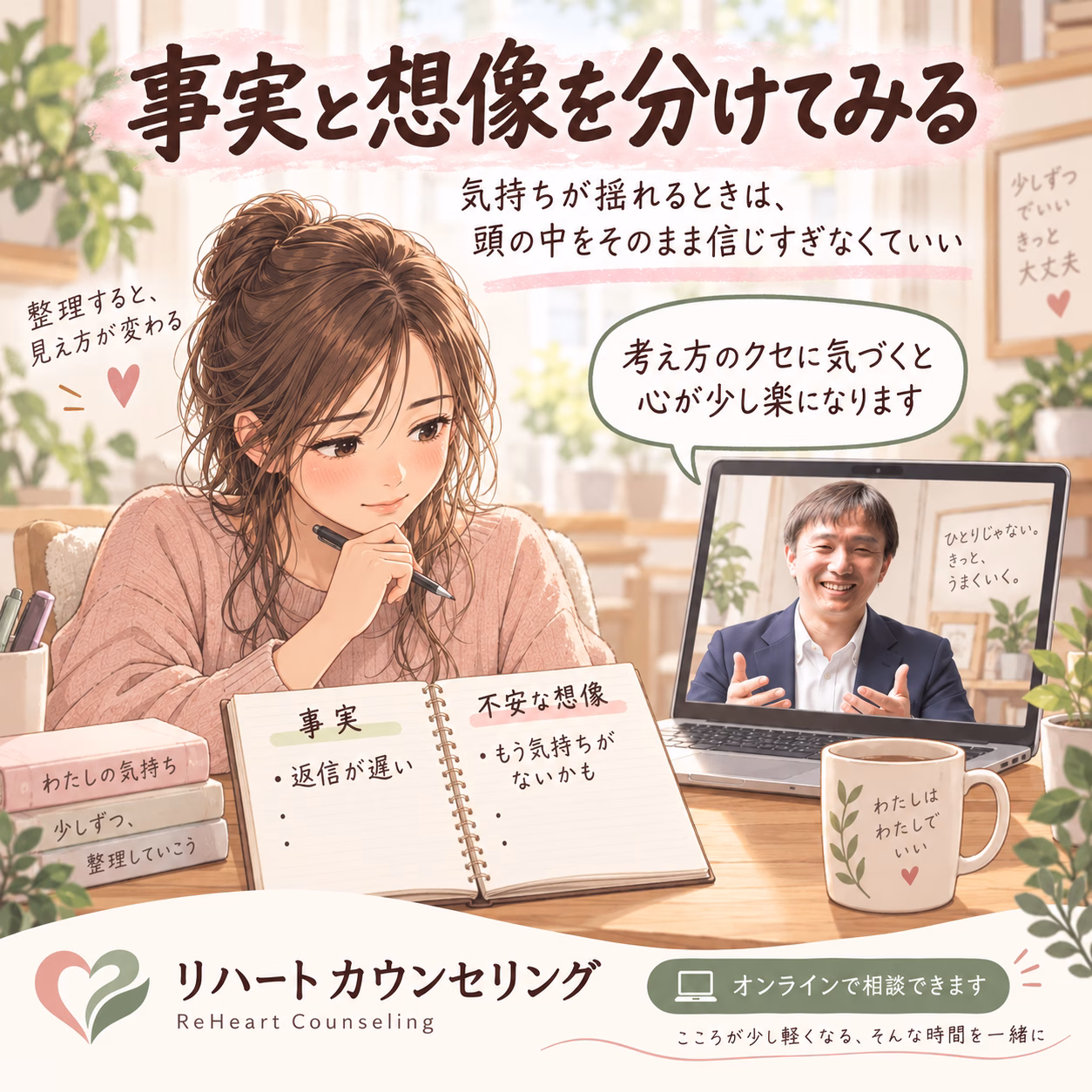 同じことを何度も考えてしまうときは、気持ち・思考・行動を分けてみる