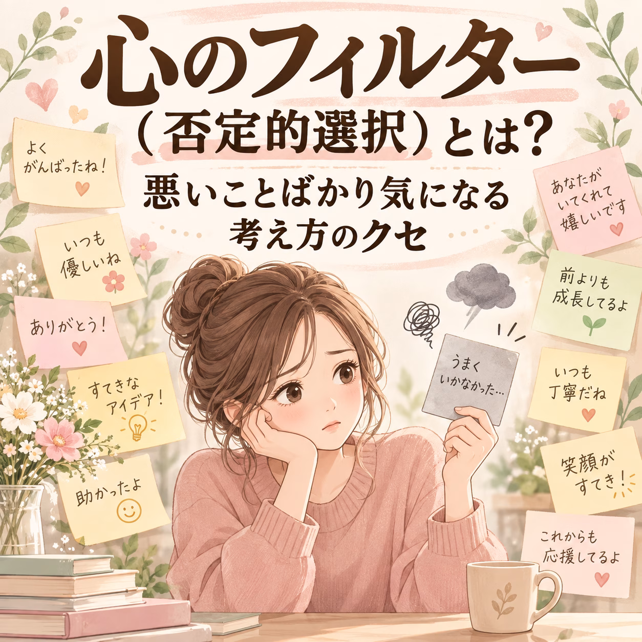 心のフィルター否定的選択とは悪いことばかり気になる考え方のクセ | リハートカウンセリング.com|傾聴で思考のクセを整え、生きにくさを軽くする電話・オンライン相談 心のフィルター(否定的選択)とは?悪いことばかり気になる考え方のクセ