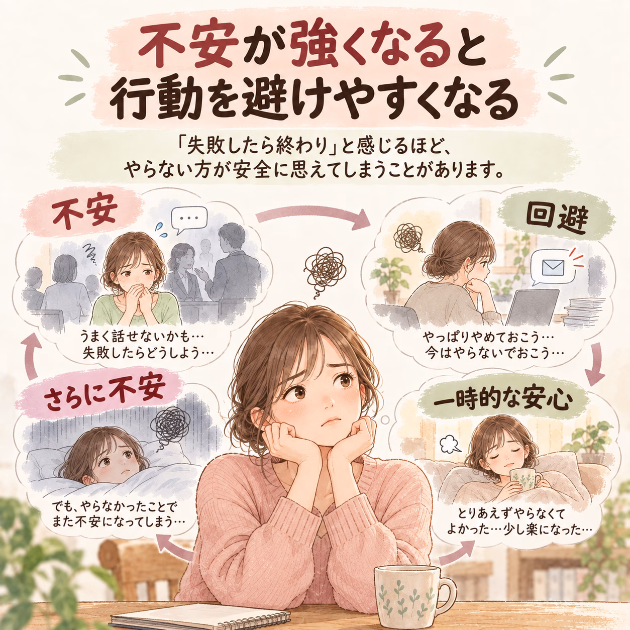 破局的思考が強くなると、不安から行動を避けやすくなる