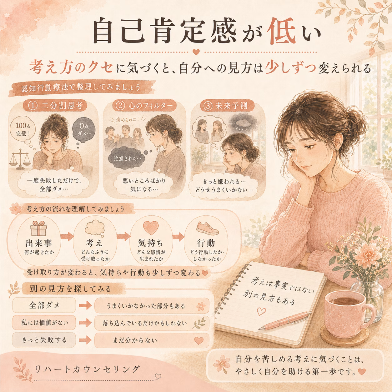 考え方のクセに気づくと、自分への見方は少しずつ変えられる