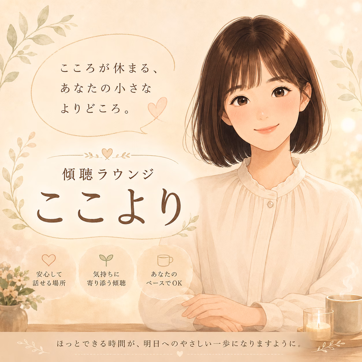 佐々木 みれい 傾聴ラウンジ | リハートカウンセリング.com|傾聴で思考のクセを整え、生きにくさを軽くする電話・オンライン相談 佐々木 みれい 傾聴ラウンジ