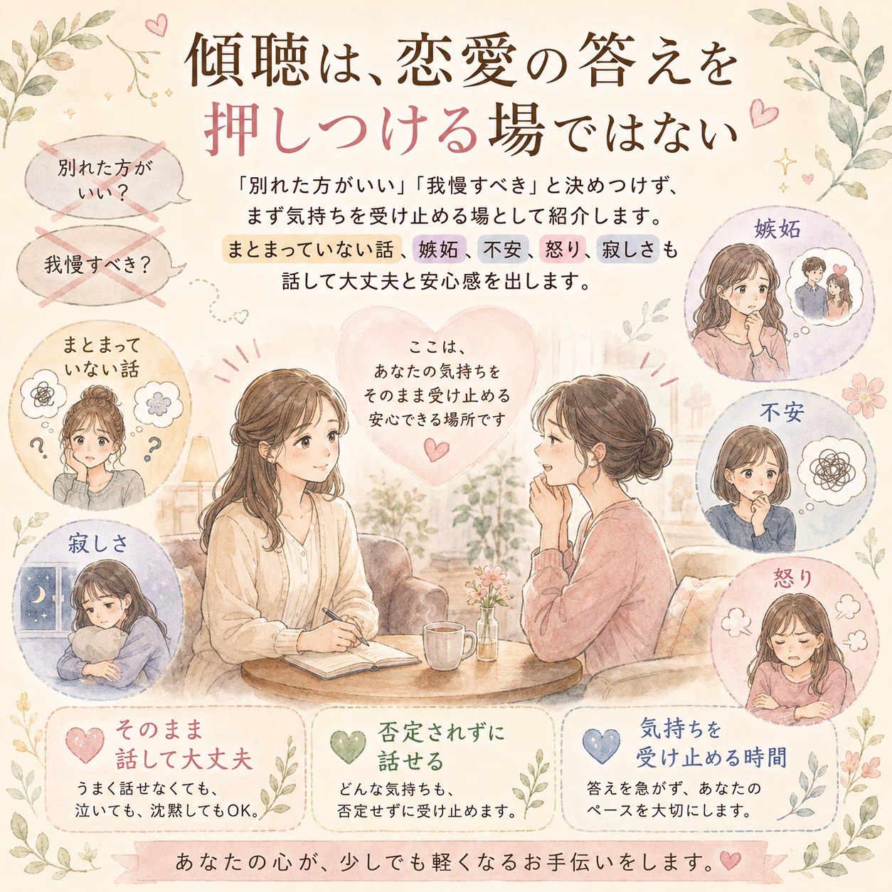 傾聴は、恋愛の答えを押しつける場ではない