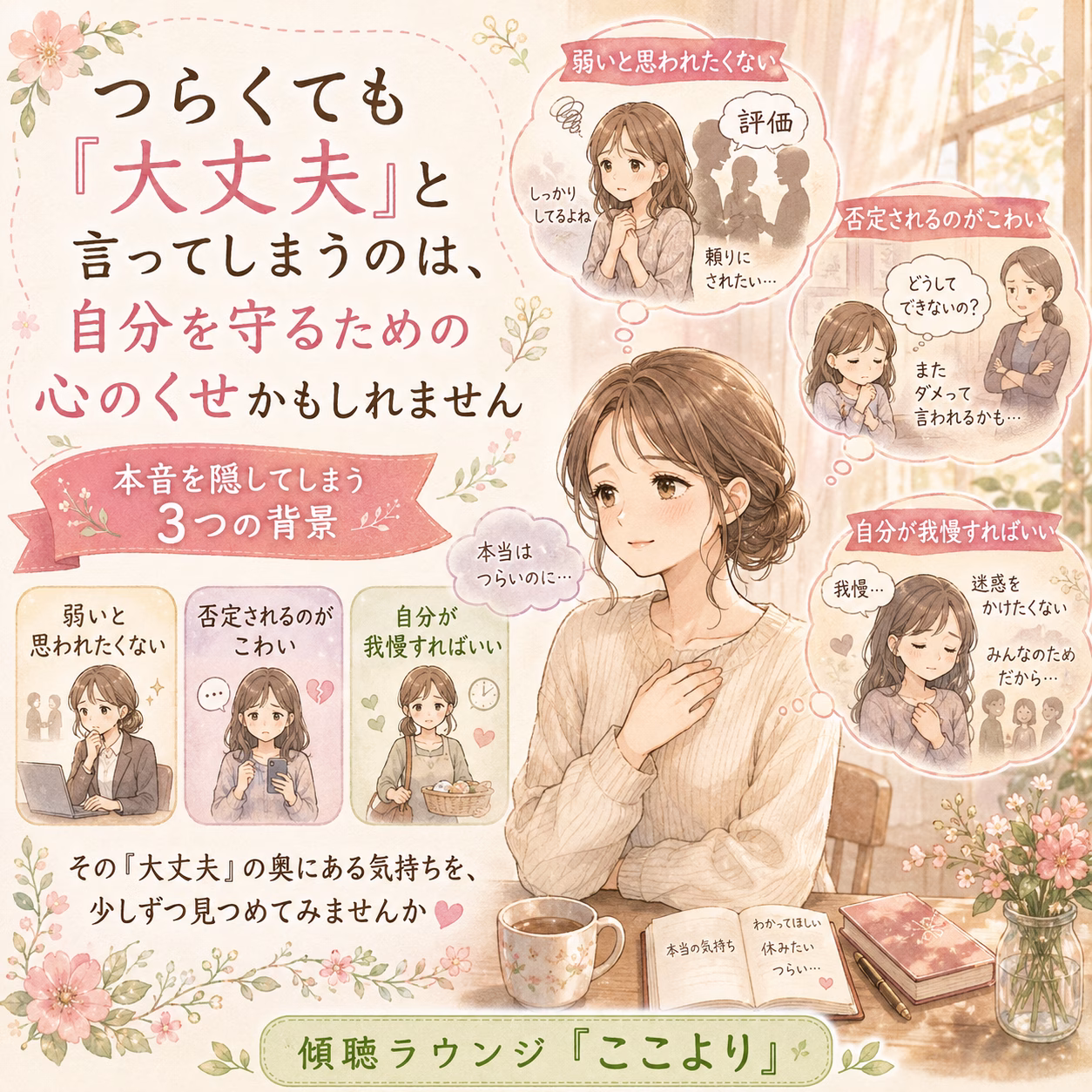 つらくても「大丈夫」と答えてしまう背景には、身につけてきた心の守り方があります