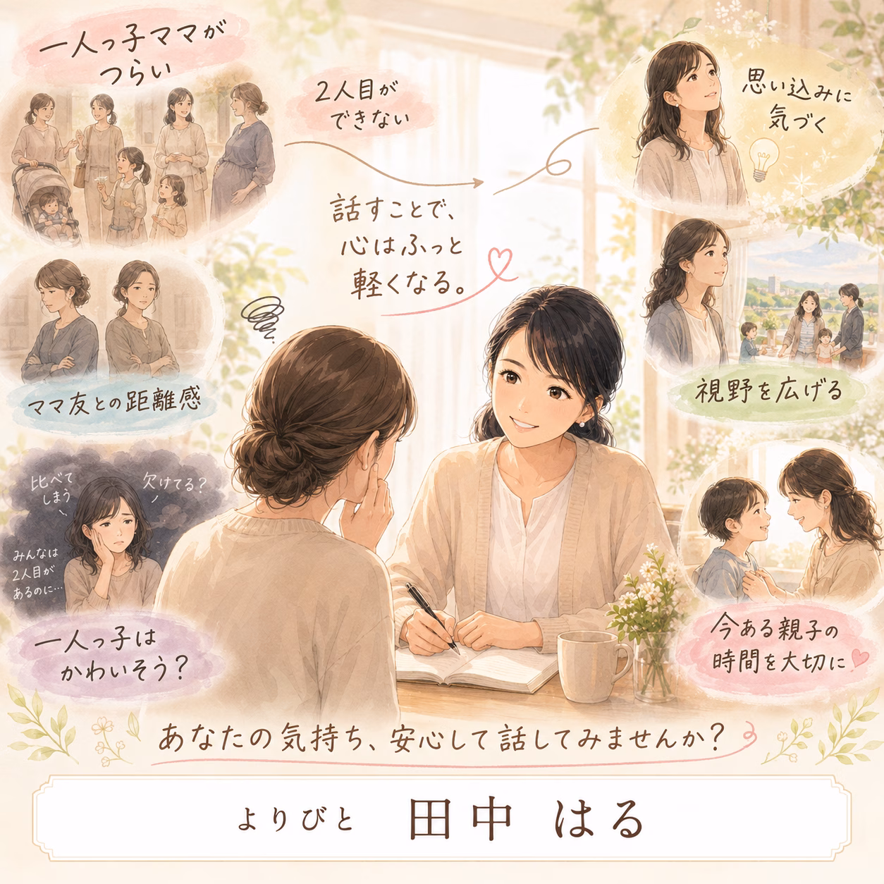 一人っ子ママがつらい2人目ができない劣等感とママ友との距離感を整理した相談事例 | リハートカウンセリング.com|傾聴で思考のクセを整え、生きにくさを軽くする電話・オンライン相談 一人っ子ママがつらい…2人目ができない劣等感とママ友との距離感を整理した相談事例