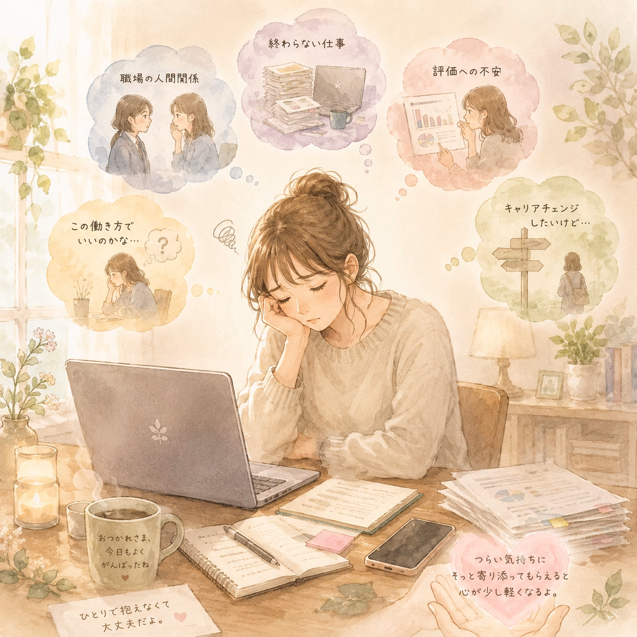 仕事の悩みは、毎日の中で少しずつ心をすり減らしていく