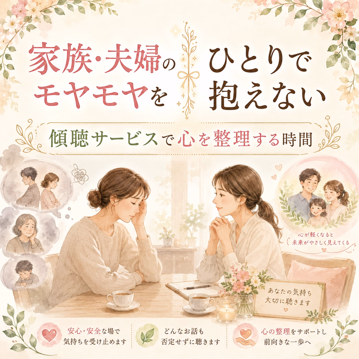 家族・夫婦のモヤモヤをひとりで抱えない｜傾聴サービスで心を整理する時間