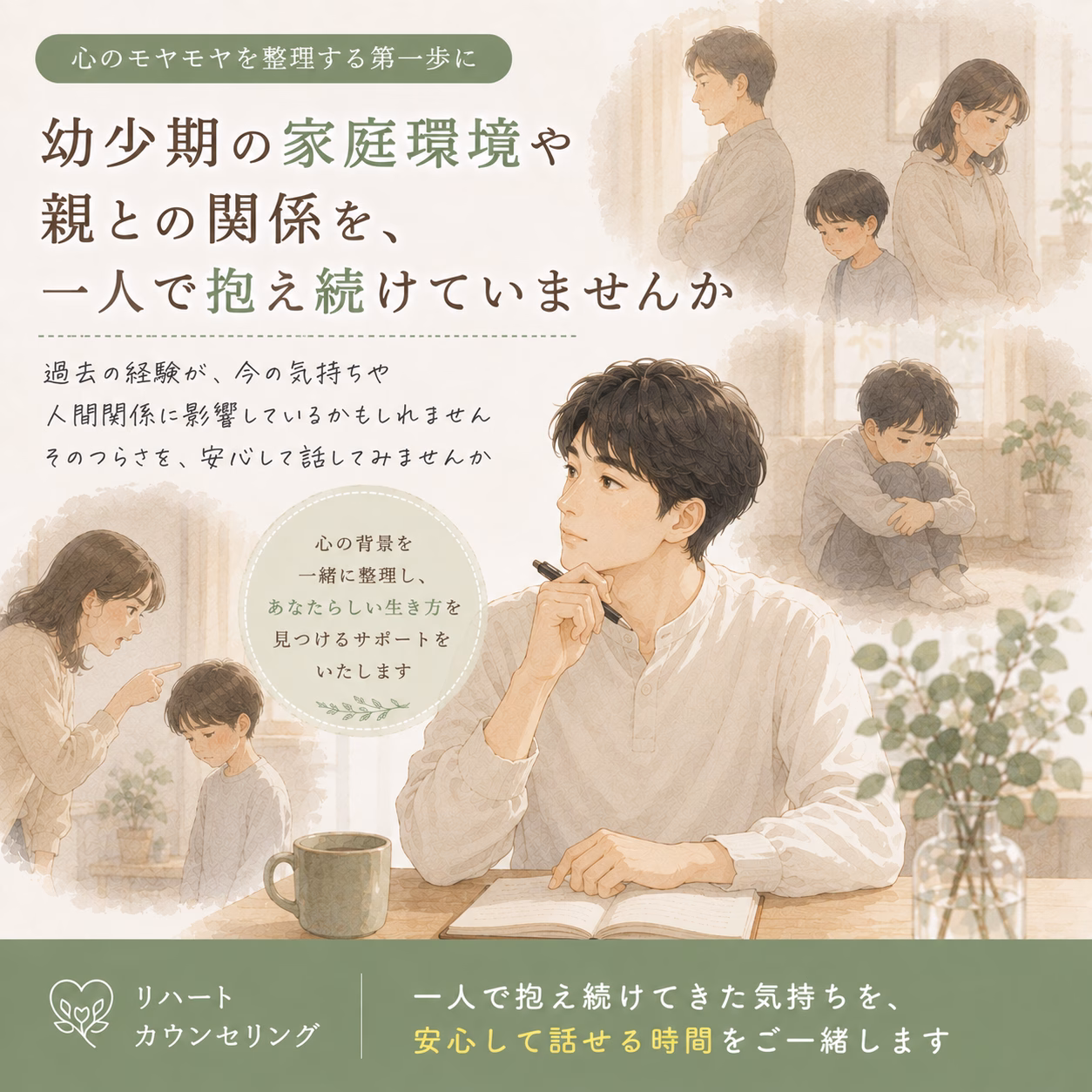 幼少期の家庭環境や親との関係を、一人で抱え続けていませんか