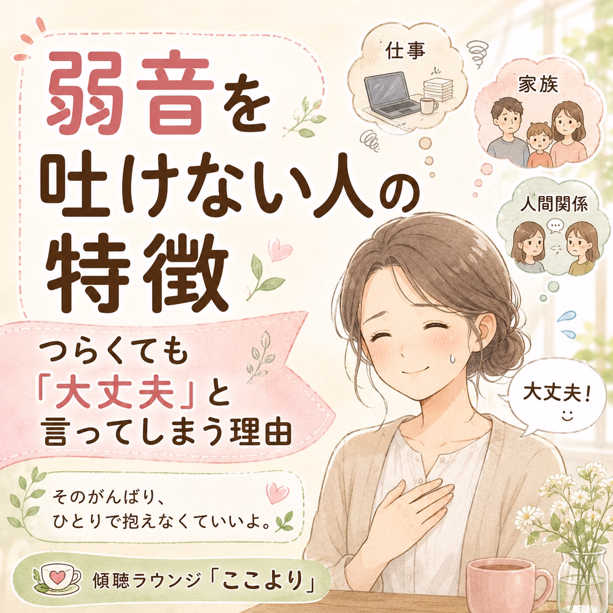 弱音を吐けない人の特徴｜つらくても「大丈夫」と言ってしまう理由