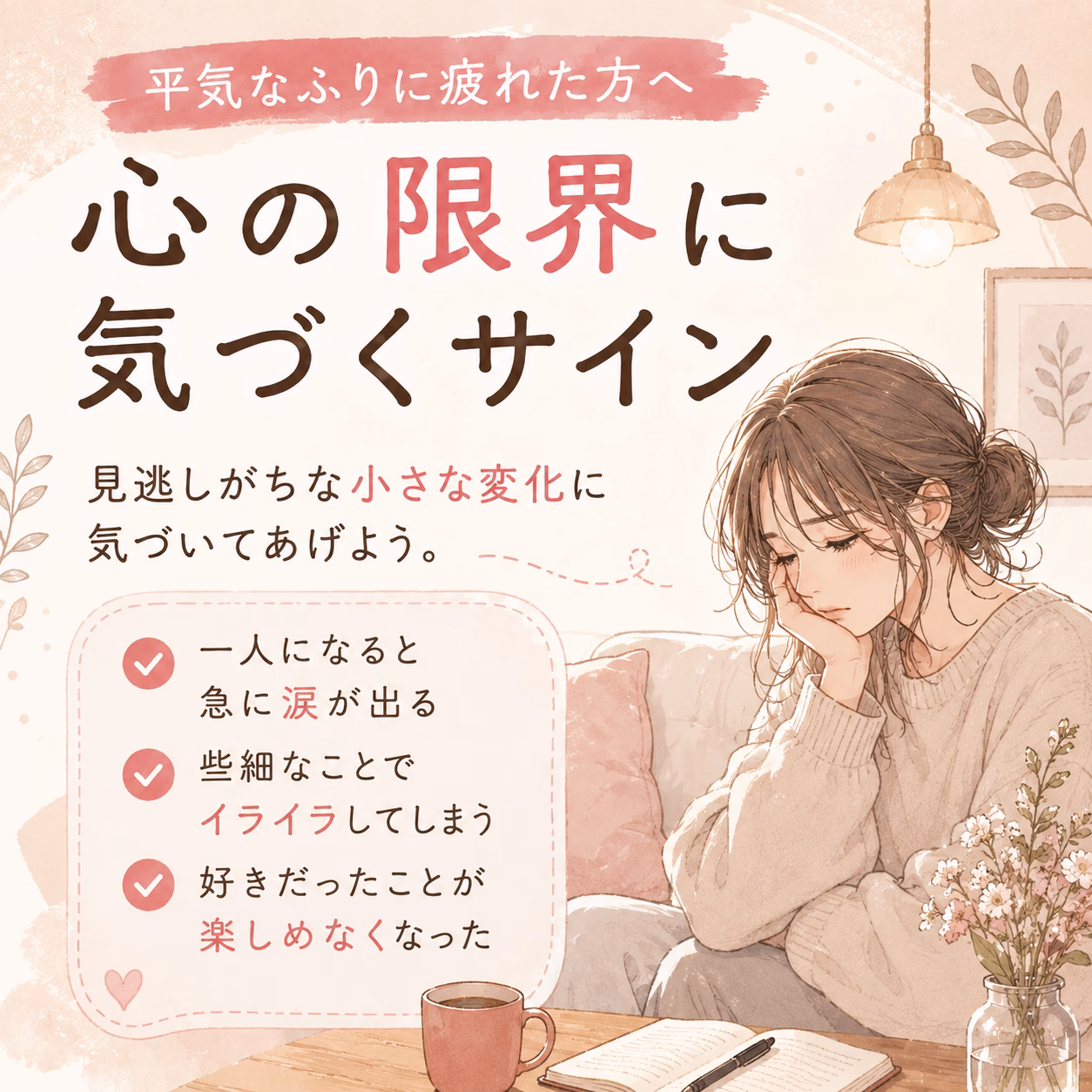 心の限界が近づくと、いつもの自分とは違う小さな変化が表れ始めます