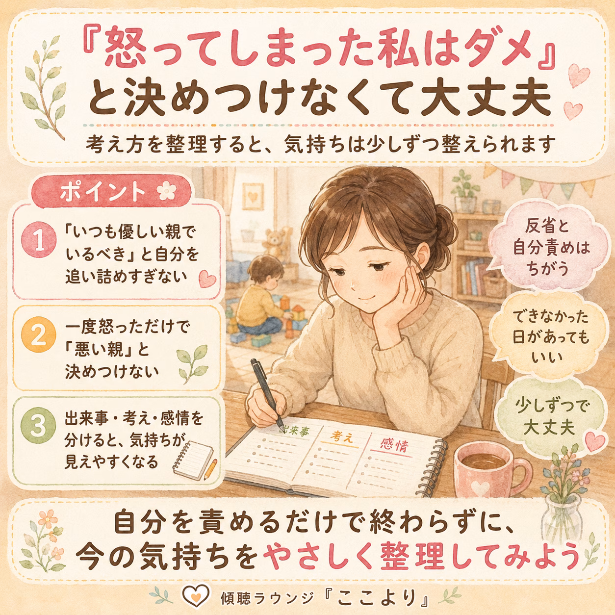 「怒ってしまった私はダメ」と決めつけず、考え方を整理してみる