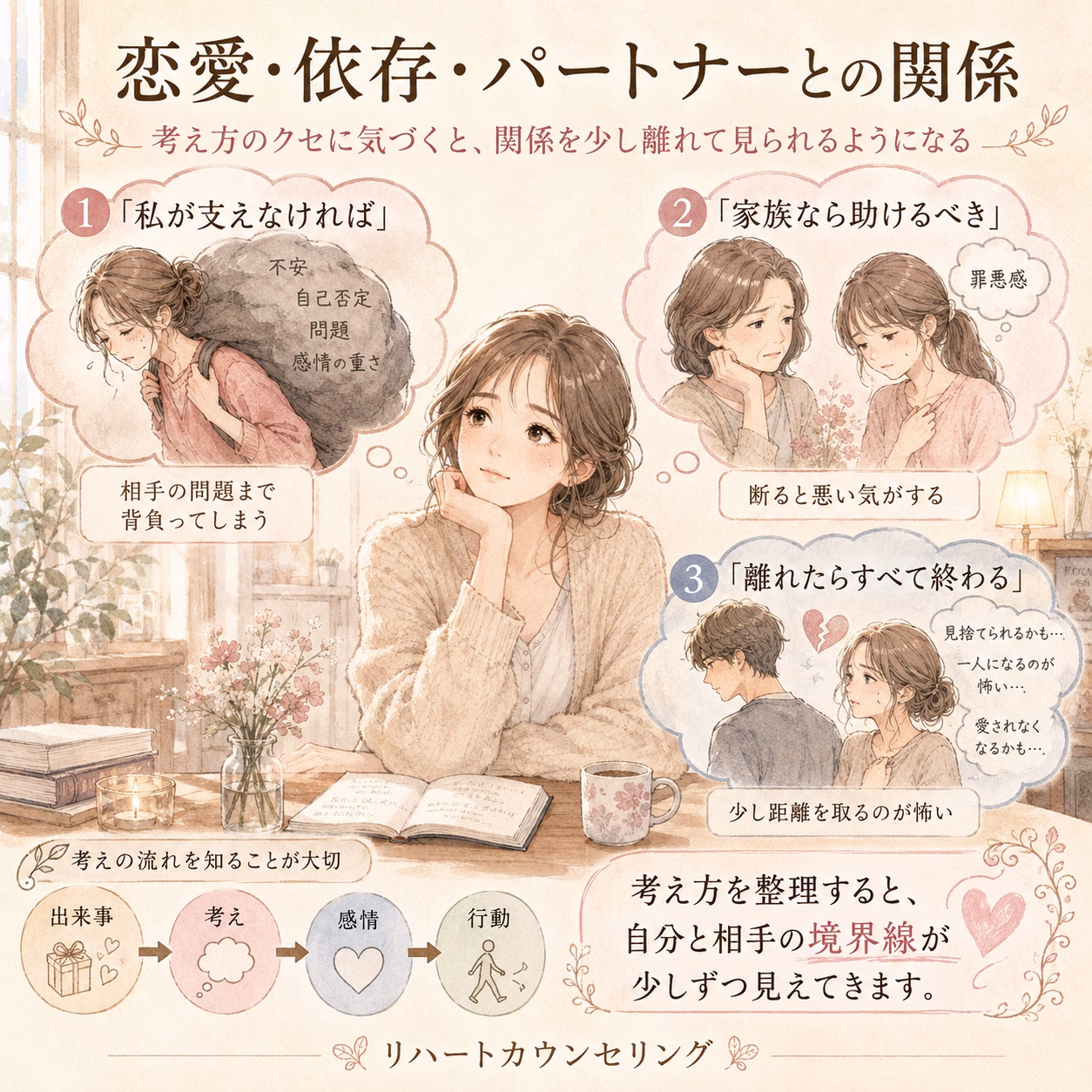 考え方のクセに気づくと、相手との関係を少し離れて見られるようになる