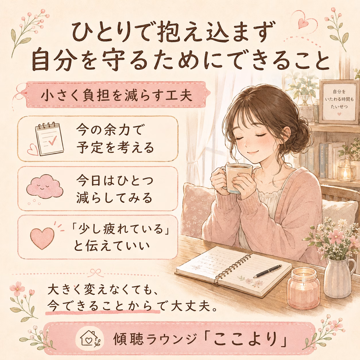 限界になる前に、今の余力に合わせて負担を少しずつ減らしていきましょう