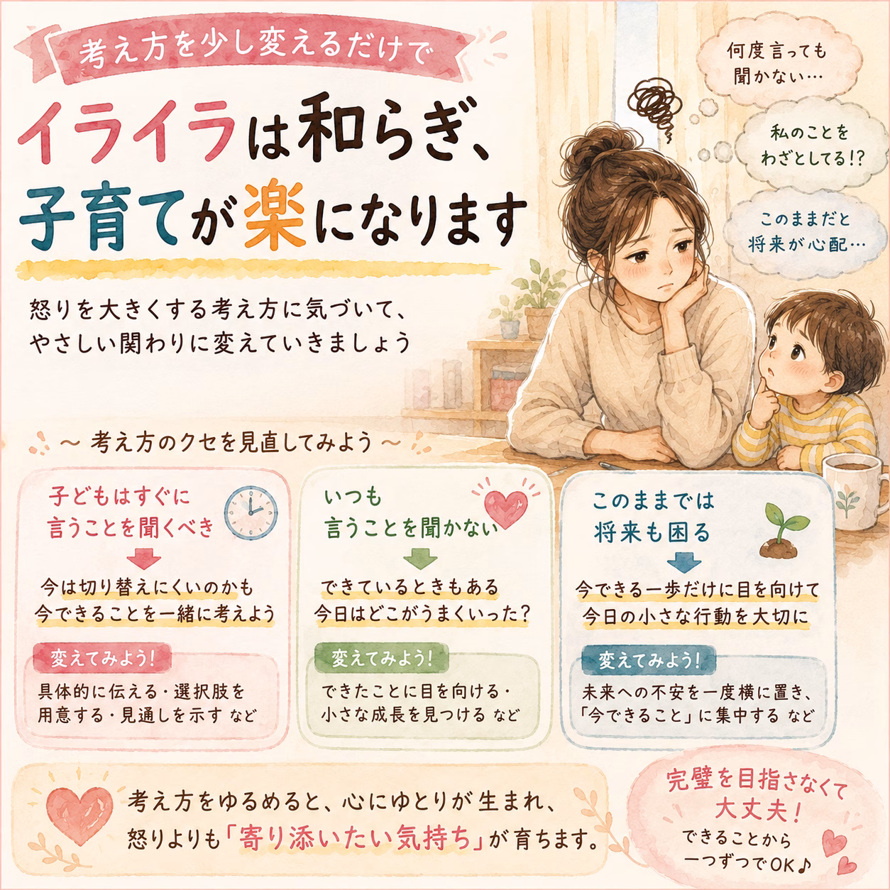 怒りを大きくする考え方に気づくと、反応を少しずつ変えられます