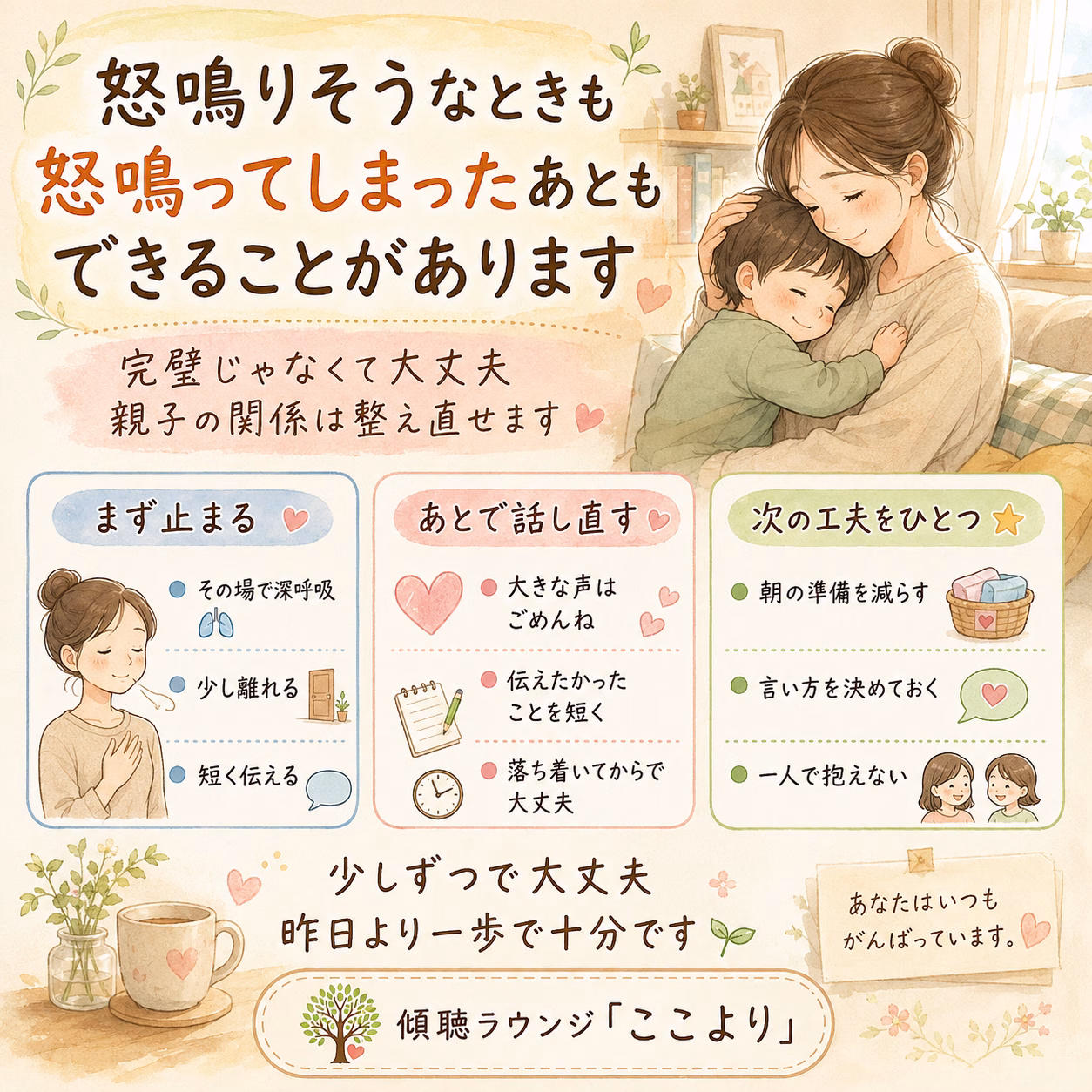 怒鳴りそうなときも、怒鳴ってしまったあとも、できることがあります