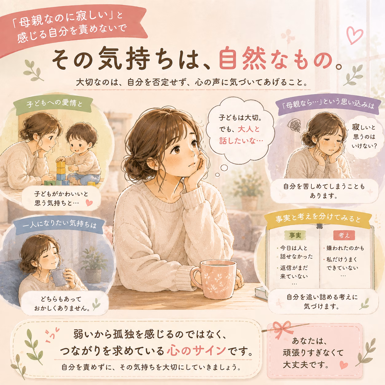 「母親なのに寂しい」と感じる自分を、悪い母親だと決めつけないために