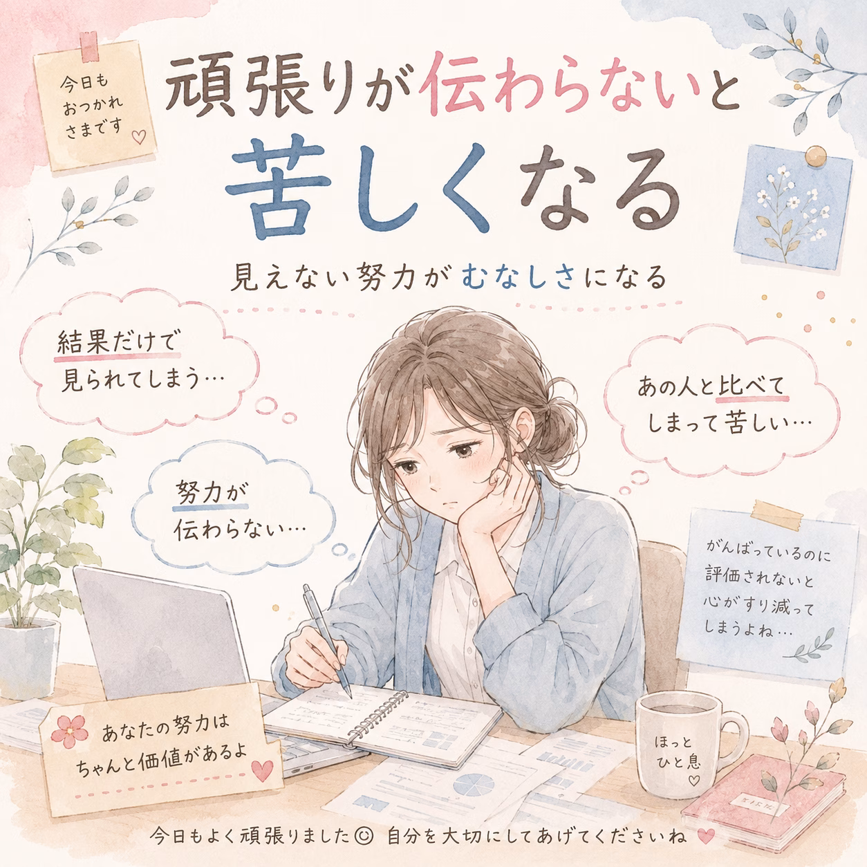 評価されないつらさの奥には、「分かってほしい」という気持ちが隠れていることがあります