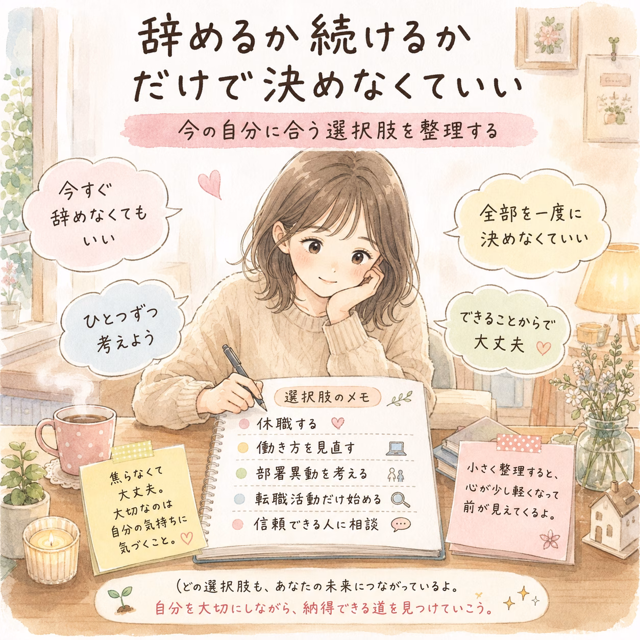 「辞めるか、続けるか」の二択だけで考えなくても大丈夫です