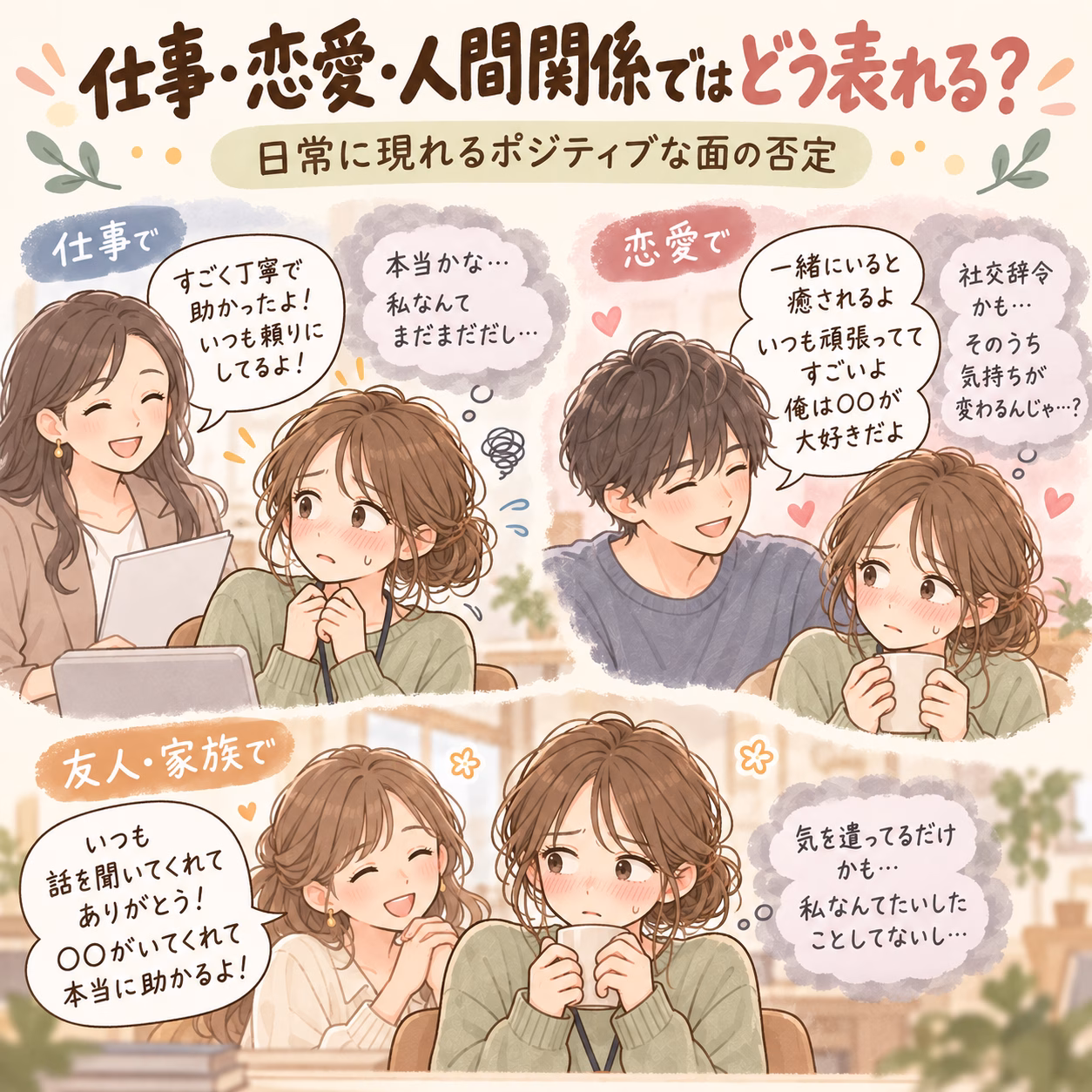 仕事・恋愛・人間関係ではどう表れる?日常に現れるポジティブな面の否定