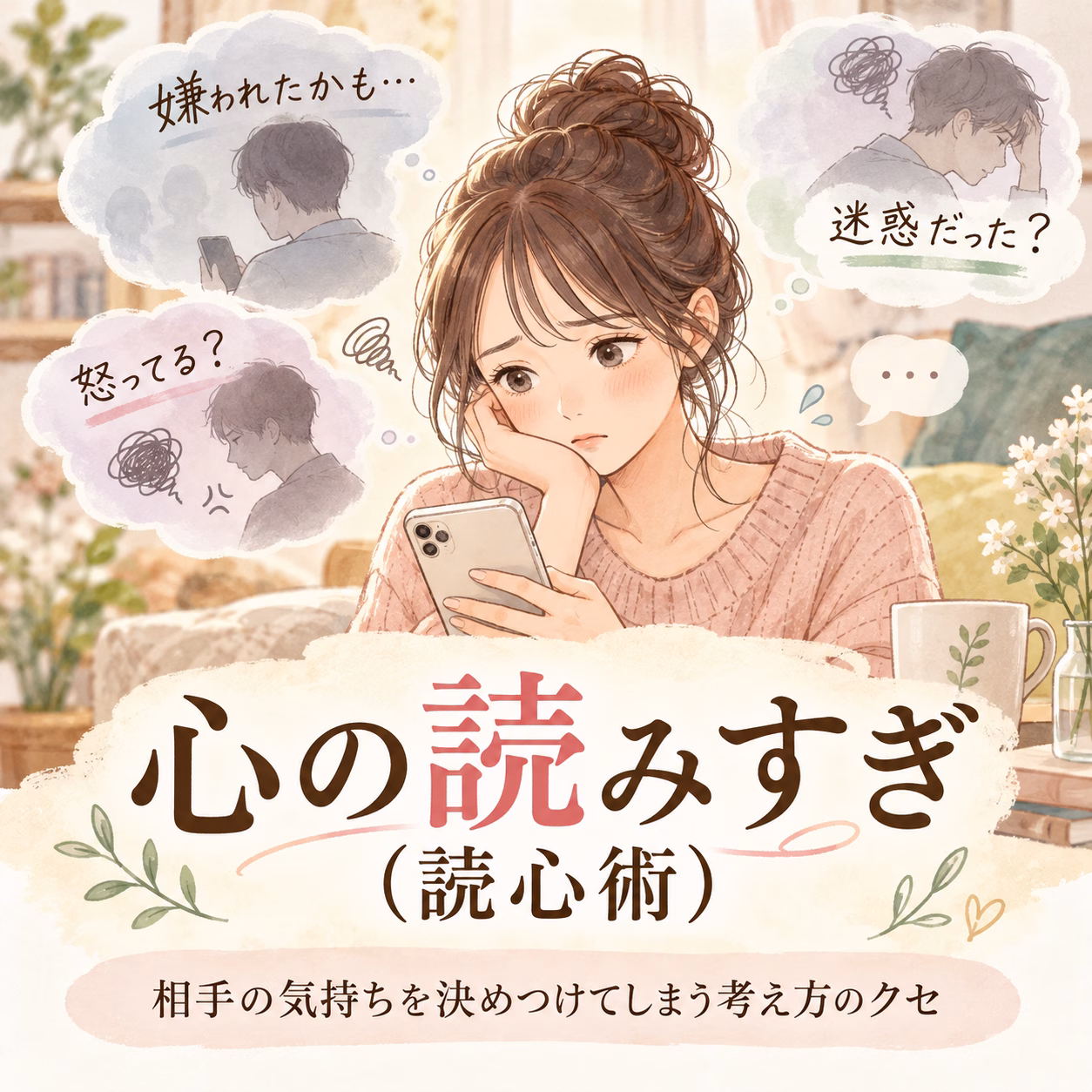 心の読みすぎ読心術とはきっと嫌われていると相手の気持ちを決めつけてしまう考え方のクセ | リハートカウンセリング.com|傾聴で思考のクセを整え、生きにくさを軽くする電話・オンライン相談 心の読みすぎ(読心術)とは?「きっと嫌われている」と相手の気持ちを決めつけてしまう考え方のクセ