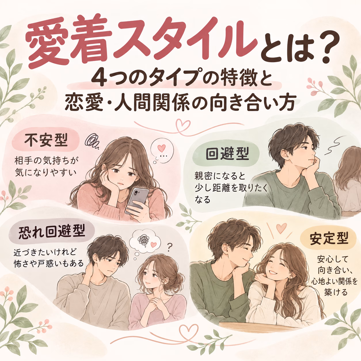 愛着スタイルとは？4つのタイプの特徴と恋愛・人間関係の向き合い方